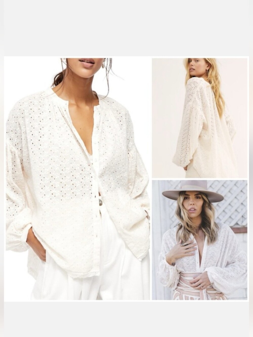 Free People "Down From The Clouds" Eyelet Blouse - Off-White (Angel Food) Size X